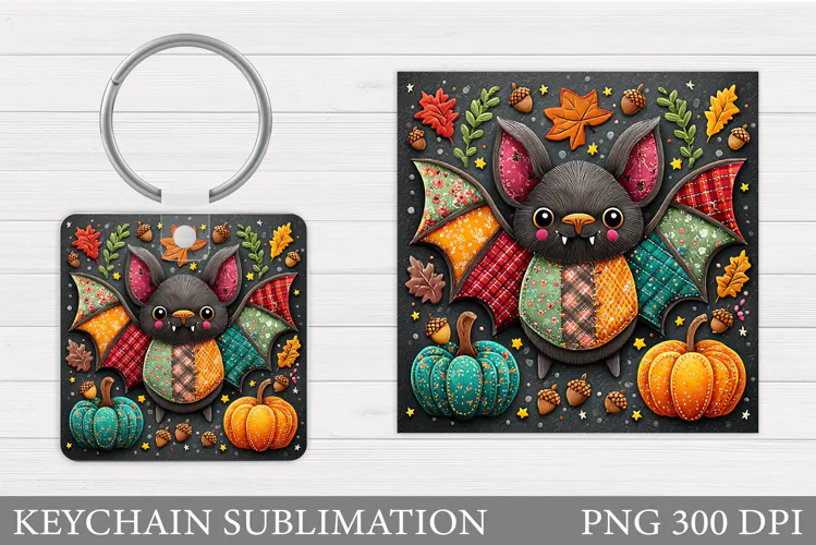 Bat Keychain Sublimation. Halloween Bat Keychain Design