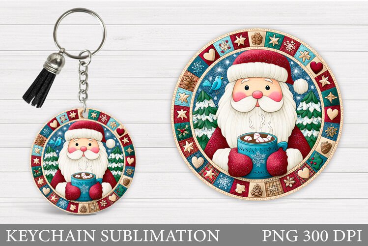Santa Claus Keychain Design. Christmas Keychain Sublimation example image 1