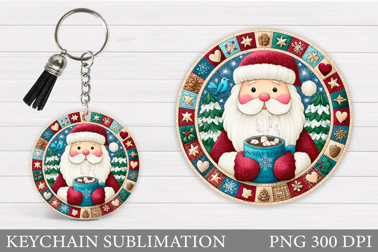 Santa Claus Keychain Design. Christmas Keychain Sublimation