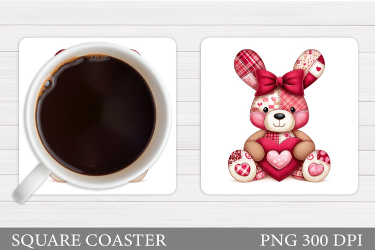 Patchwork Bunny Coaster. Valentines Bunny Coaster Design