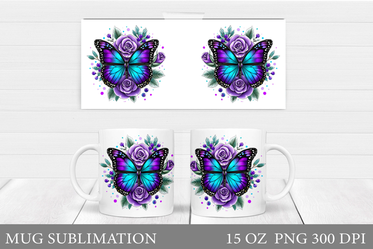 Butterfly Mug Wrap Design. Butterfly Sublimation