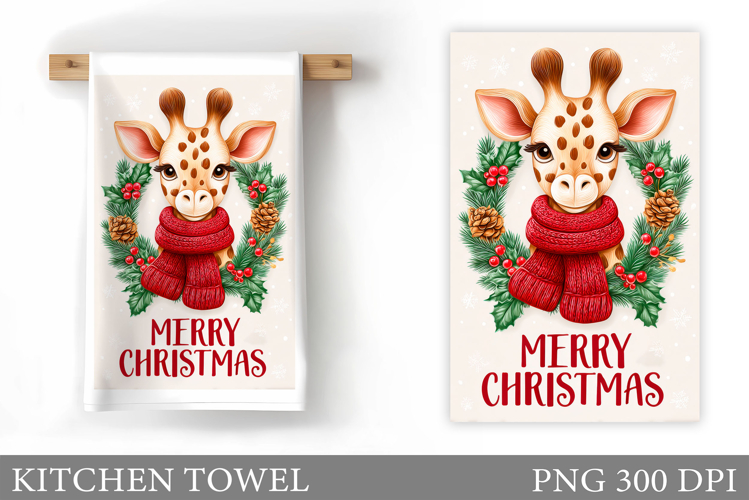 Cute Giraffe Kitchen Towel. Christmas Kitchen Towel Design