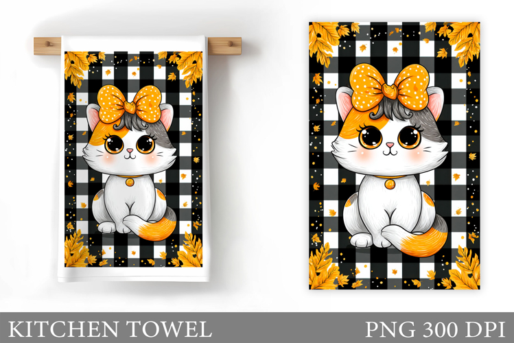 Fall Cat Kitchen Towel. Fall Kitchen Towel Sublimation