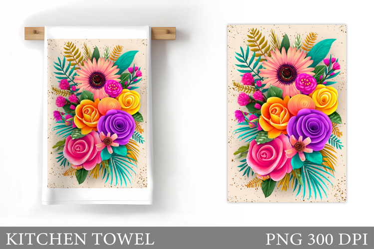 Floral Kitchen Towel Design. Flowers Kitchen Towel