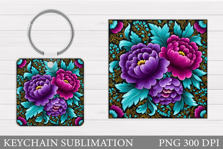 Flower Keychain Sublimation. Floral Keychain Design