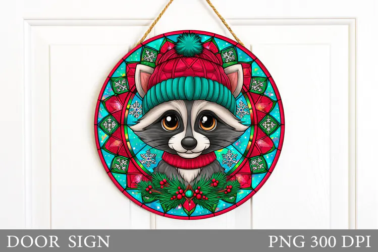 Christmas Raccoon Door Sign. Christmas Door Sign Sublimation