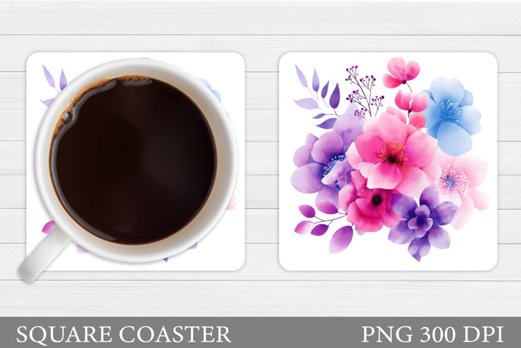 Flowers Coaster Sublimation. Floral Coaster Design