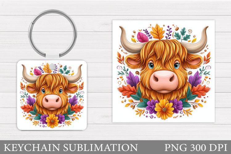 Fall Cow Keychain Design. Fall Keychain Sublimation