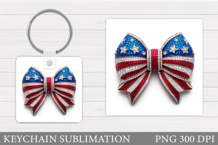Patriotic Bow Keychain. Patriotic Keychain Sublimation