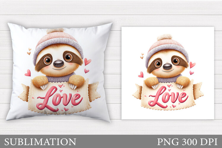 Cute Sloth Pillow Design. Valentine Pillow Sublimation example image 1