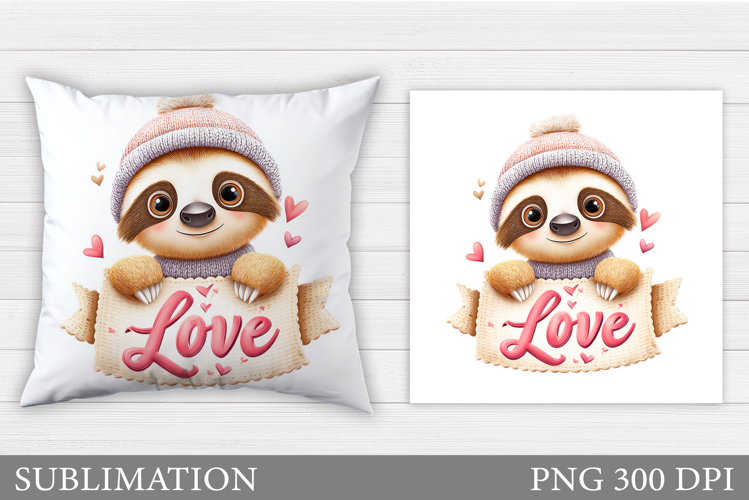 Cute Sloth Pillow Design. Valentine Pillow Sublimation