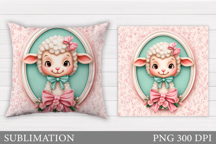 Cute Lamb Pillow Design. Lamb Flowers Pillow Sublimation example image 1