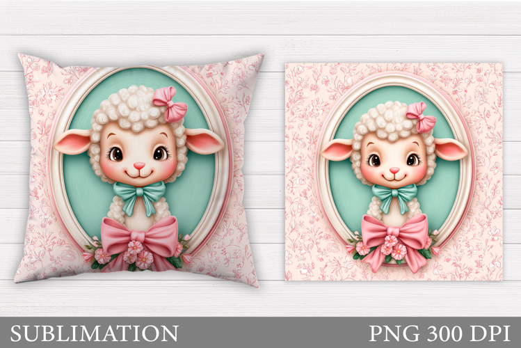 Cute Lamb Pillow Design. Lamb Flowers Pillow Sublimation