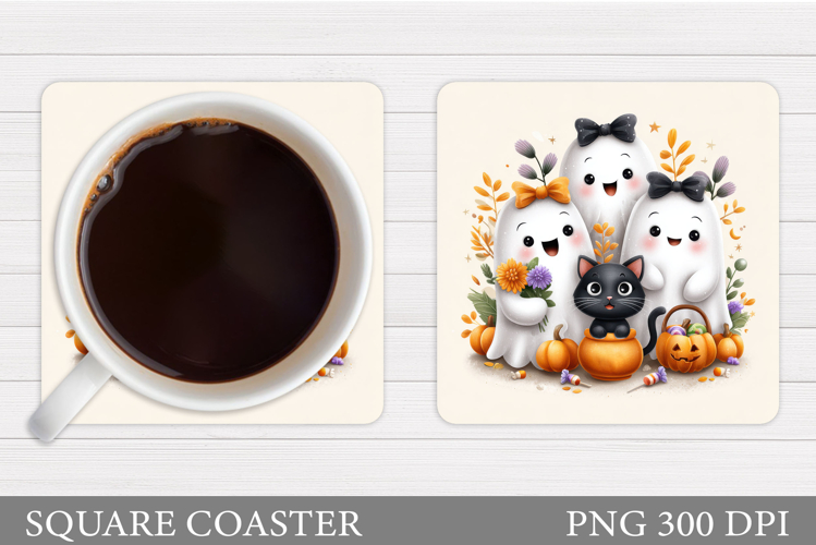 Cute Ghost Coaster Design. Halloween Sublimation