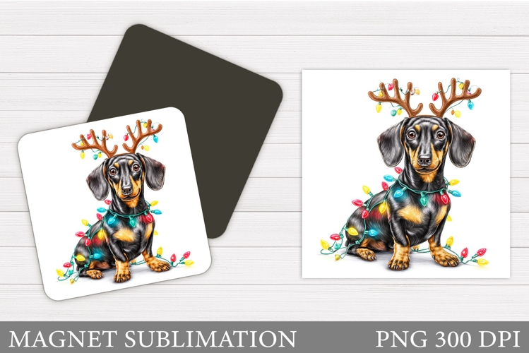 Christmas Dachshund Magnet. Christmas Magnet Sublimation