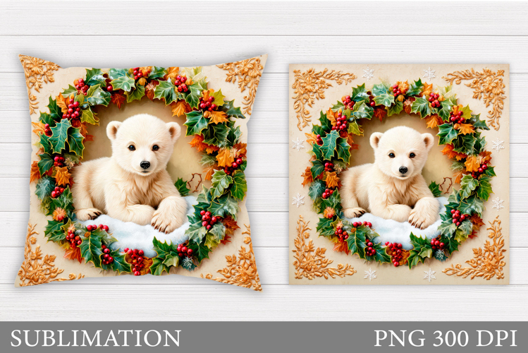 Polar Bear Pillow Design. Christmas Pillow Sublimation