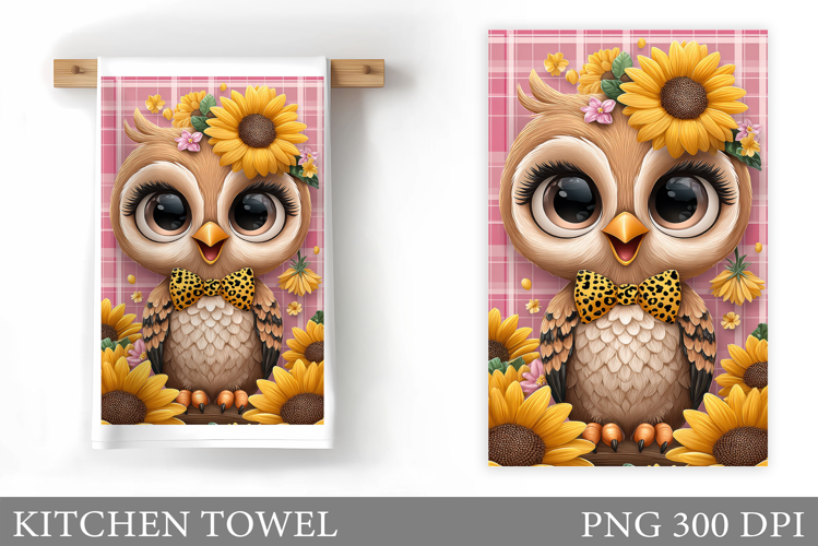 Cute Owl Kitchen Towel Design. Cute Owl Sublimation