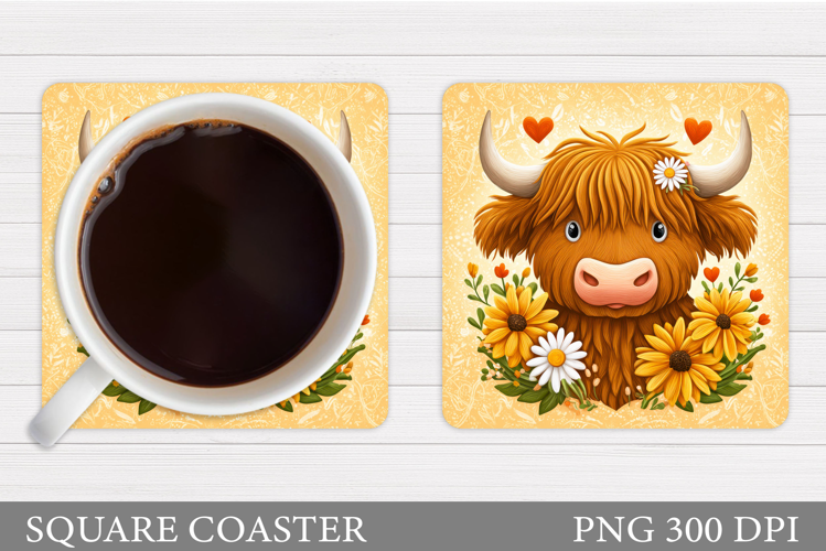 Cow Coaster Sublimation. Cow Flowers Coaster Design