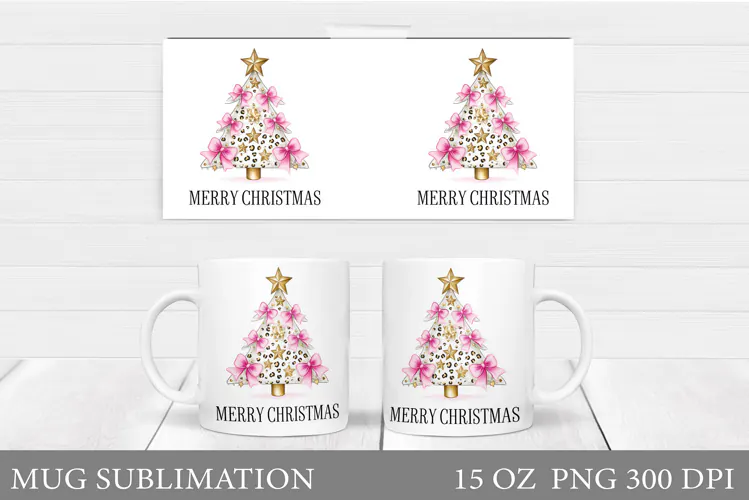 Merry Christmas Mug Design. Christmas Tree Sublimation