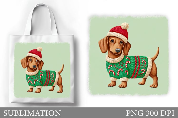 Dachshund Tote Bag Design. Christmas Tote Bag Sublimation