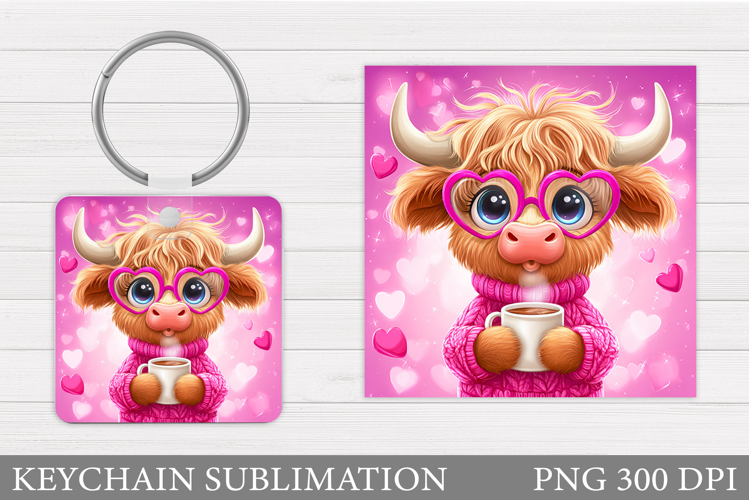 Valentines Cow Keychain. Valentine Keychain Sublimation