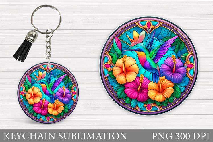 Hummingbird Keychain Design. Bird Summer Square Keychain