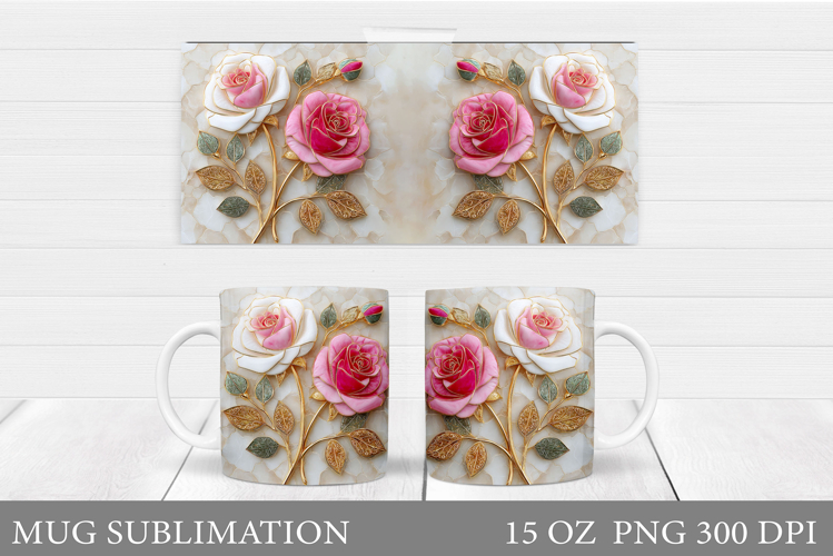 Roses Mug Sublimation. Flowers Mug Wrap Design