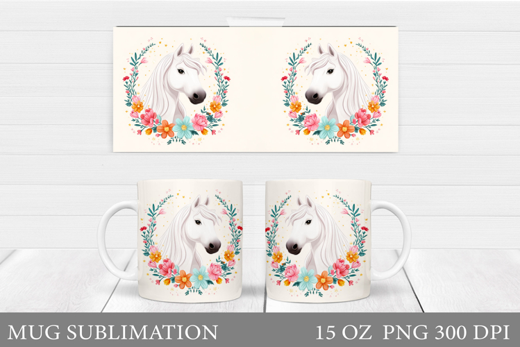Horse Mug Wrap Sublimation. Horse Flowers Mug Design