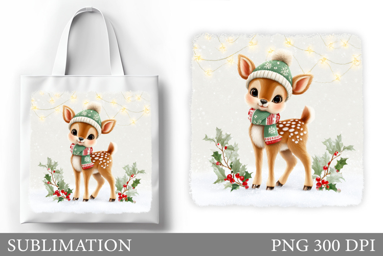 Christmas Deer Tote Bag. Christmas Tote Bag Design