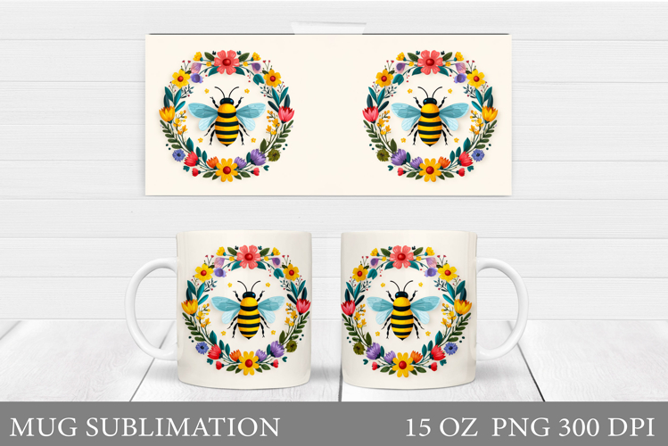 Bee Mug Sublimation. Bee Flowers Mug Design