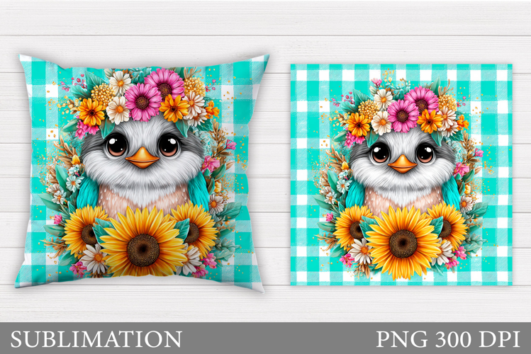 Bird Flowers Pillow Design. Bird Pillow Sublimation