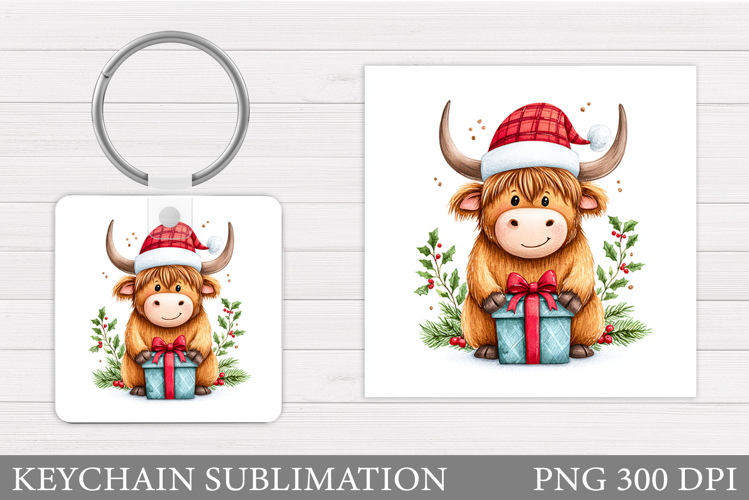 Christmas Cow Keychain. Christmas Keychain Design