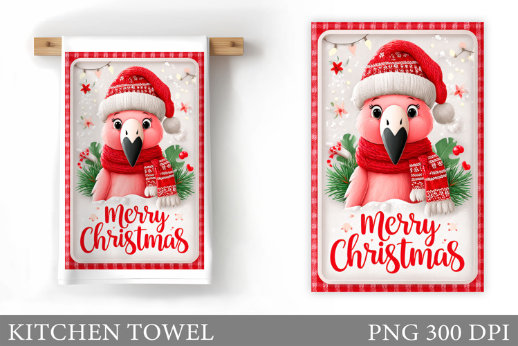 Christmas Flamingo Kitchen Towel. Christmas Kitchen Towel