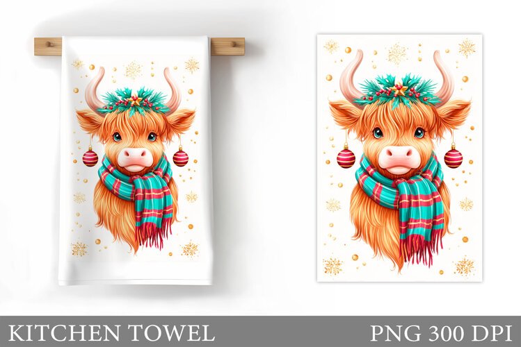 Christmas Cow Kitchen Towel Design. Christmas Kitchen Towel example image 1