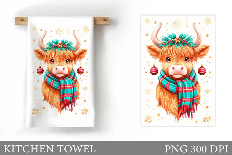 Christmas Cow Kitchen Towel Design. Christmas Kitchen Towel