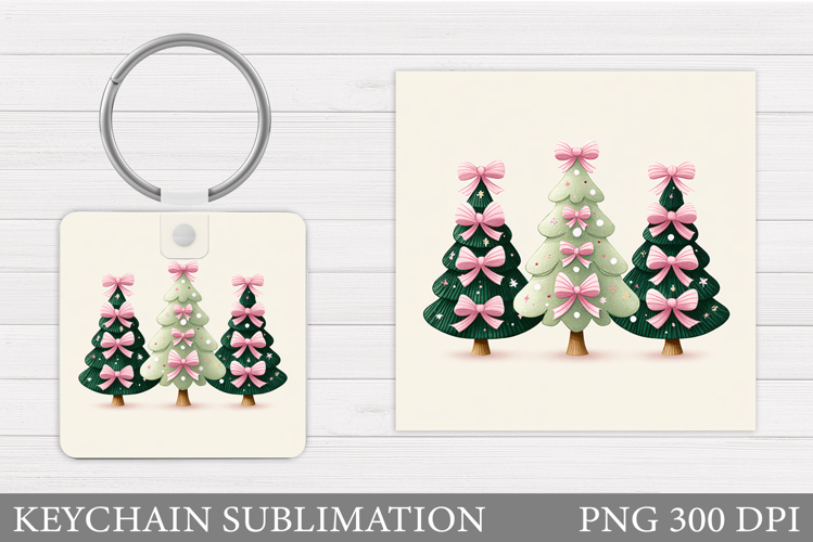 Christmas Tree Keychain. Christmas Round Keychain Design