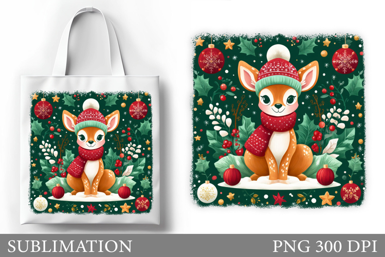 Christmas Deer Tote Bag. Christmas Tote Bag Sublimation