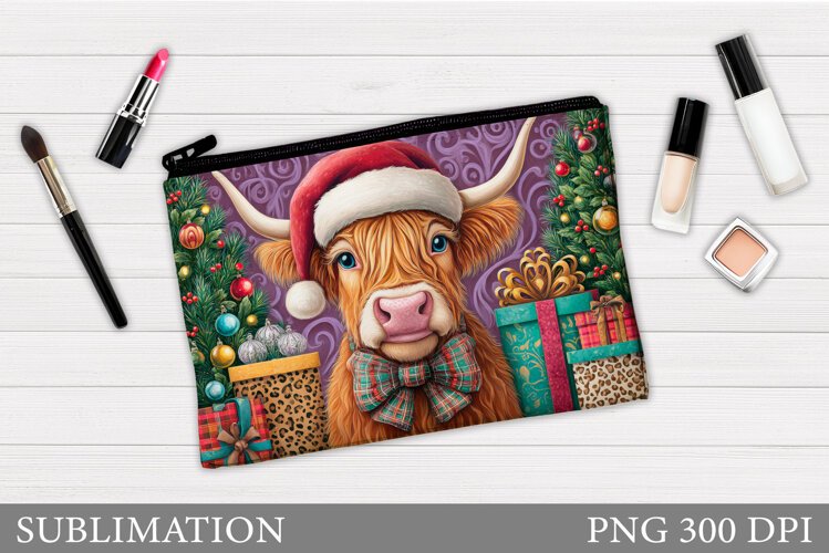 Christmas Cow Cosmetics Bag. Cow Makeup Bag Sublimation example image 1