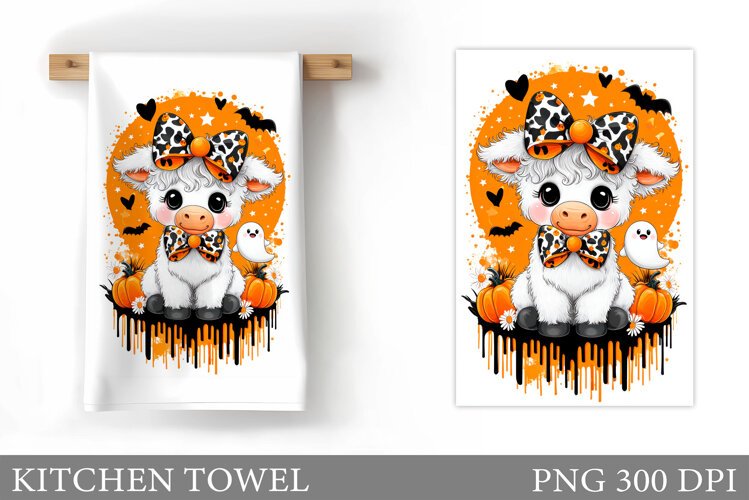 Halloween Cow Kitchen Towel. Halloween Cow Sublimation example image 1