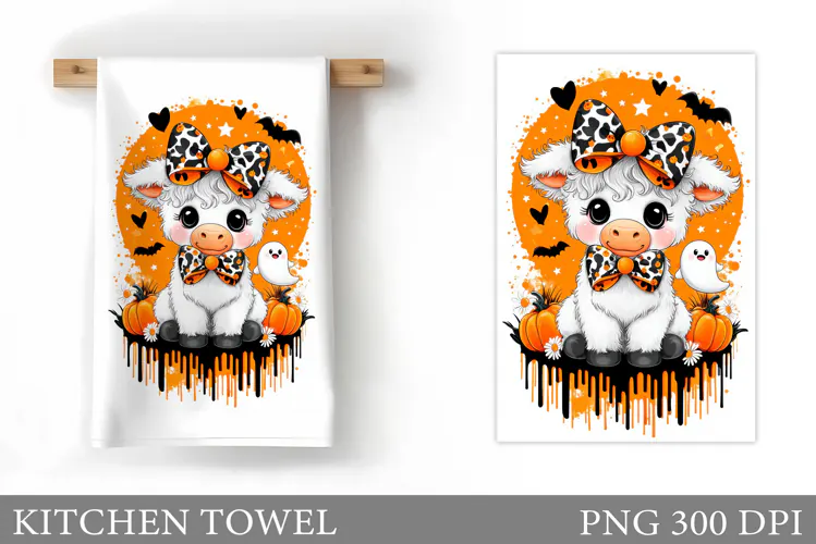 Halloween Cow Kitchen Towel. Halloween Cow Sublimation