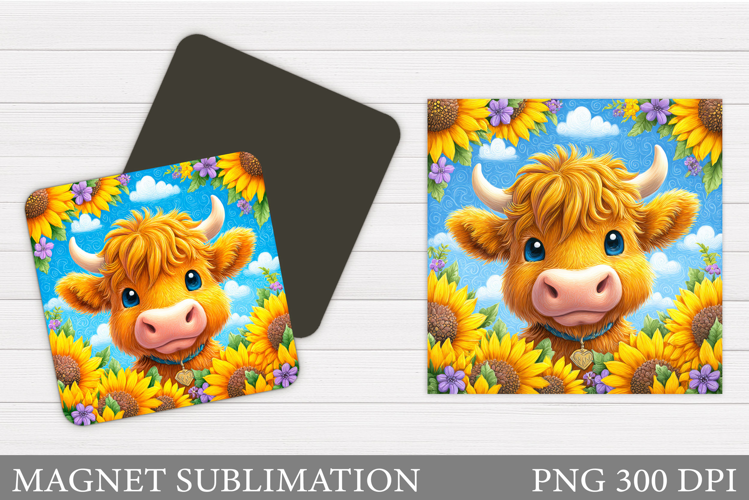 Highland Cow Magnet Design. Cow Flowers Magnet Sublimation