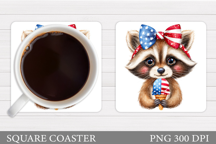 Patriotic Raccoon Coaster. Patriotic Coaster Sublimation