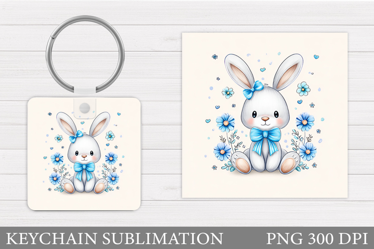 Cute Bunny Keychain. Bunny Flowers Keychain Sublimation