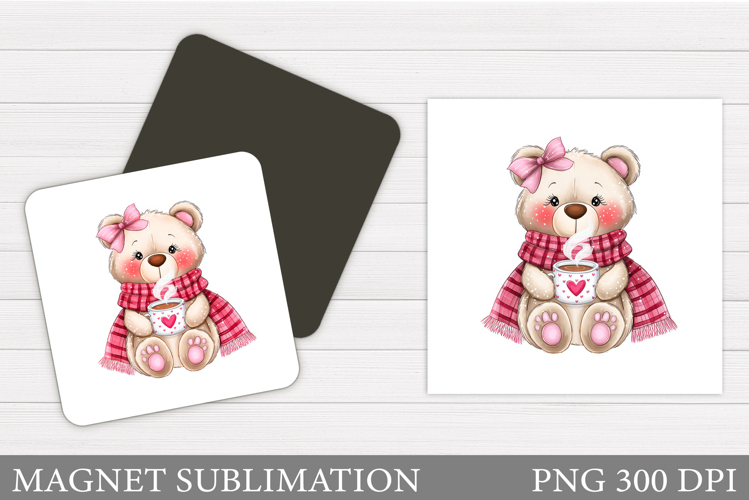 Valentines Bear Magnet. Cute Bear Square Magnet