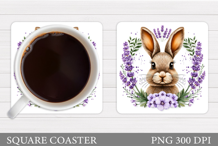 Bunny Coaster Sublimation. Bunny Flowers Coaster Design