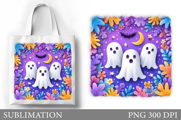 Cute Ghost Tote Bag Design. Cute Halloween Sublimation