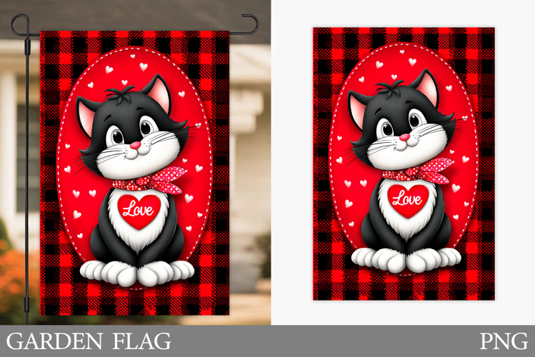 Valentines Cat Garden Flag. Valentines Garden Flag Design
