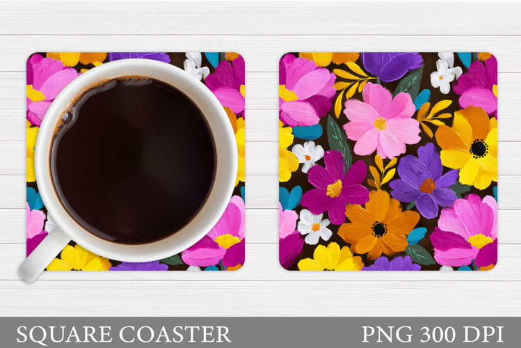 Flowers Coaster Sublimation. Floral Coaster Design