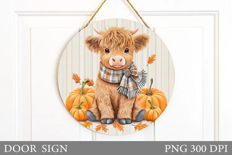 Fall Cow Door Sign Sublimation. Fall Door Sign Design