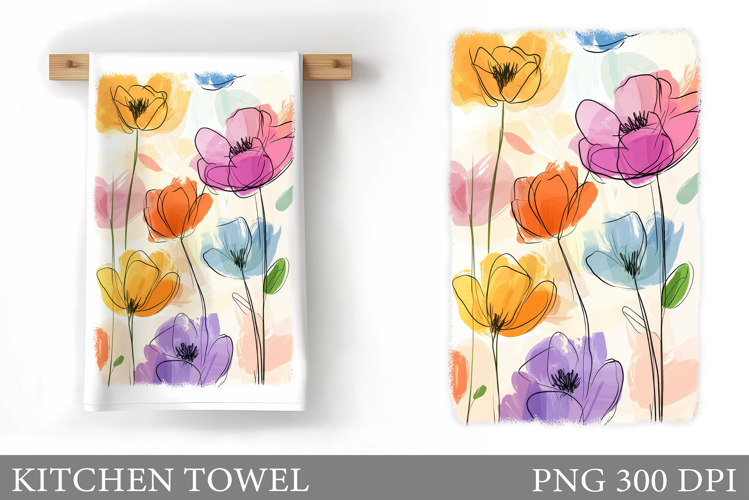 Flowers Kitchen Towel Design. Kitchen Towel Sublimation